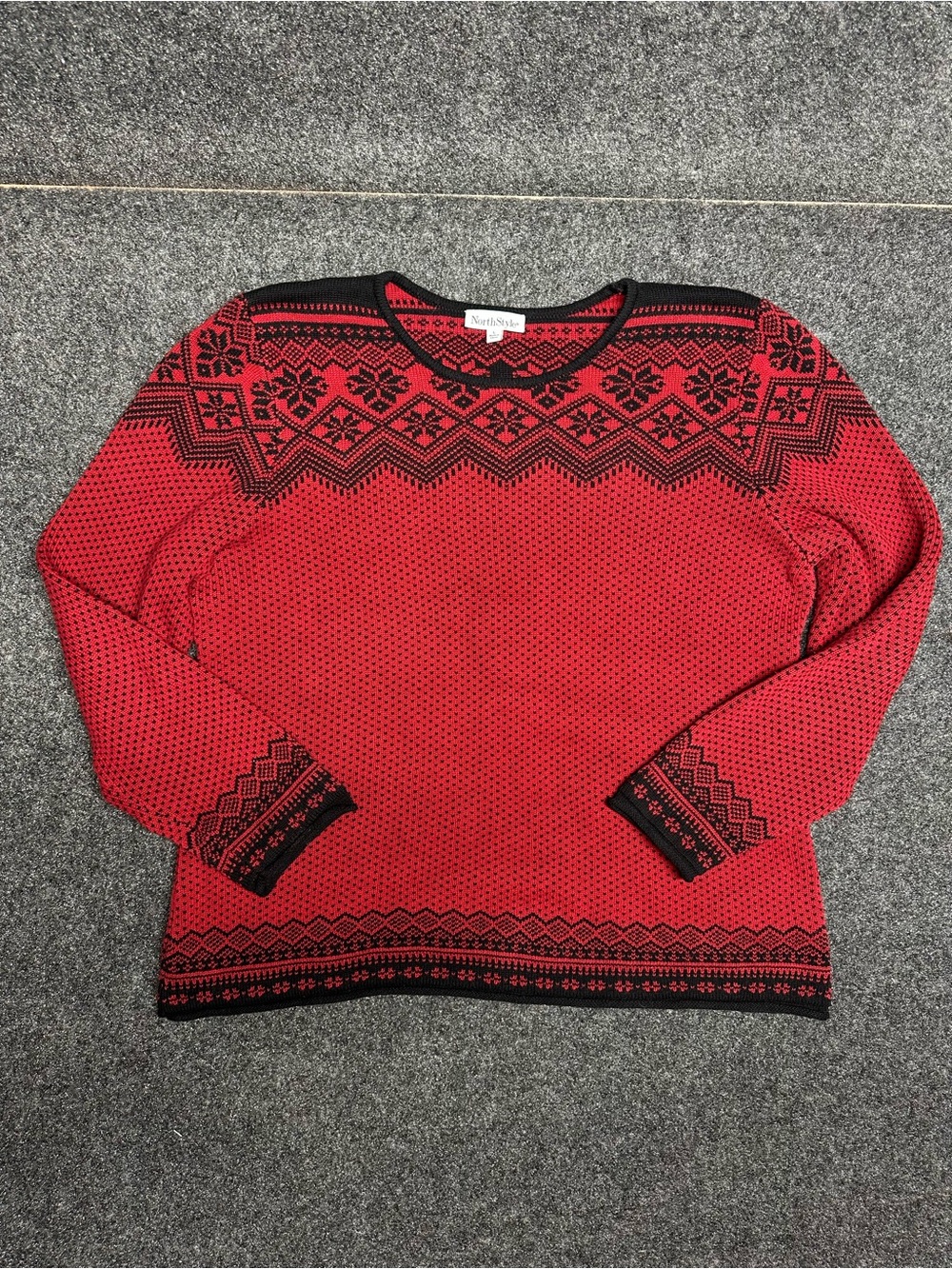 Vintage red fair isle sweater cotton scandinavian ski warm soft cozy cabin